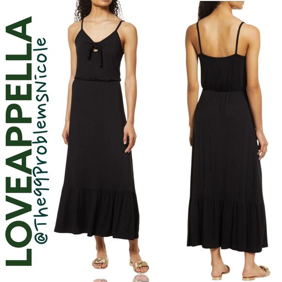 Loveappella Black Maxi Dress with tie front - Picture 1 of 9
